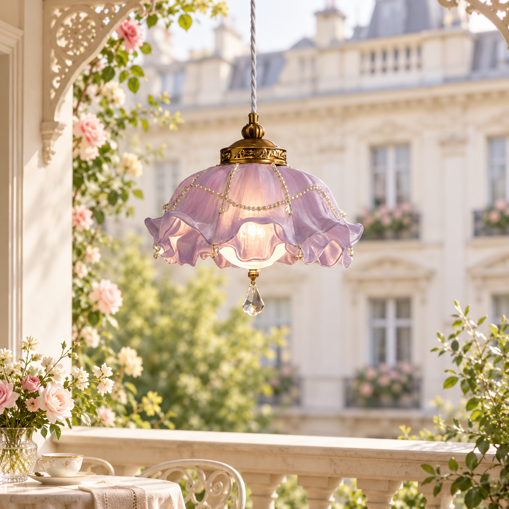 French Ruffled Floral Glass Pendant Light Glowryte