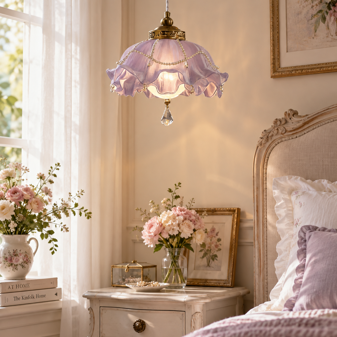 French Ruffled Floral Glass Pendant Light Glowryte