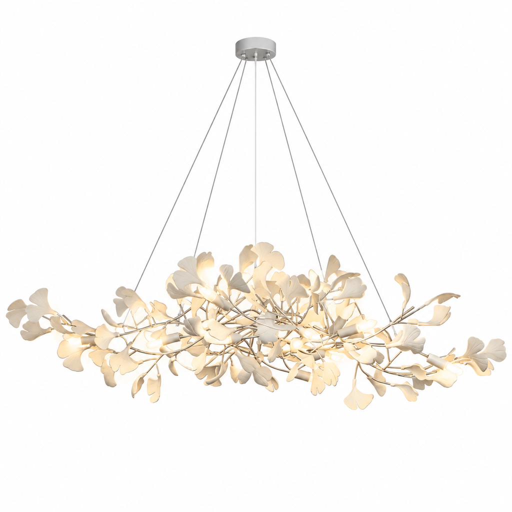 Gingko Bough Chandelier White Lampbody + White Leaves Glowryte