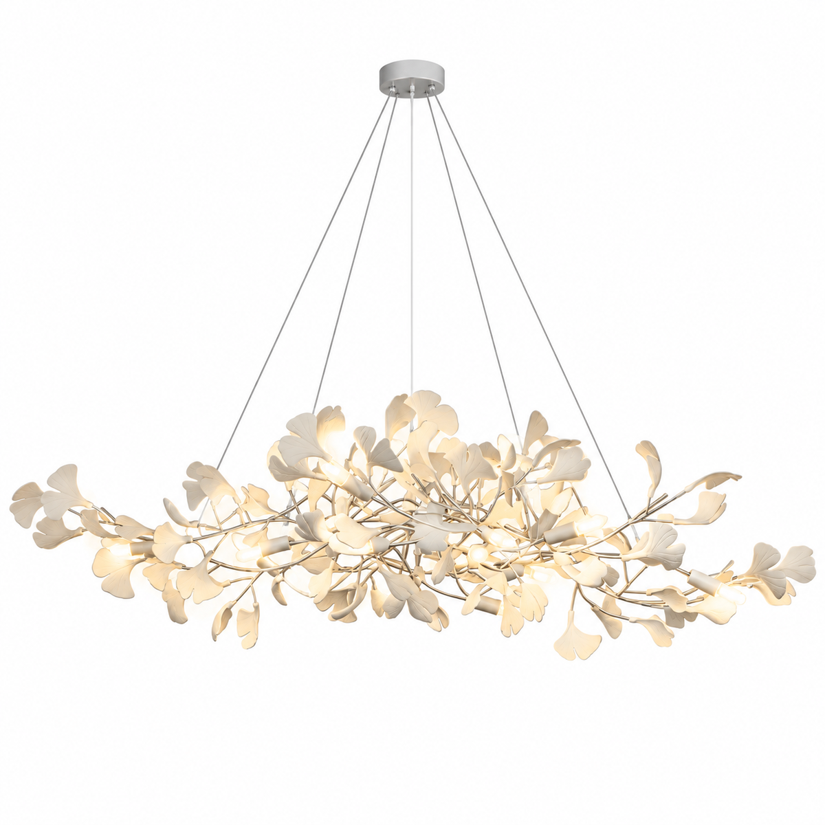 Gingko Bough Chandelier White Lampbody + White Leaves Glowryte