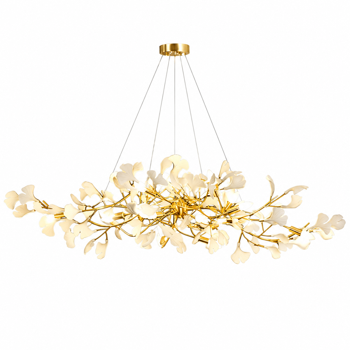 Gingko Bough Chandelier Gold Lampbody + White Leaves Glowryte