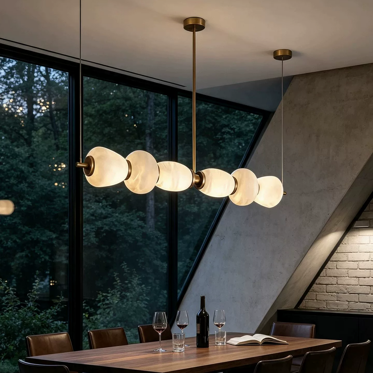 Helia Sculptural Alabaster Linear Chandelier Glowryte