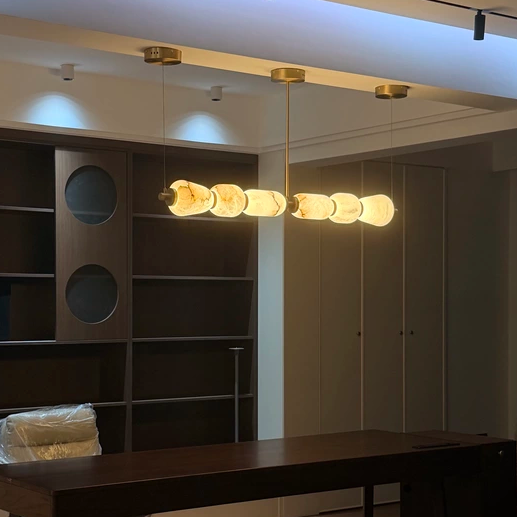 Helia Sculptural Alabaster Linear Chandelier Glowryte