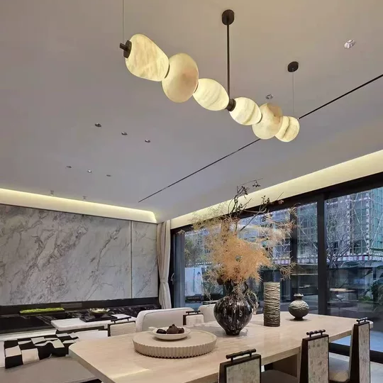 Helia Sculptural Alabaster Linear Chandelier Glowryte