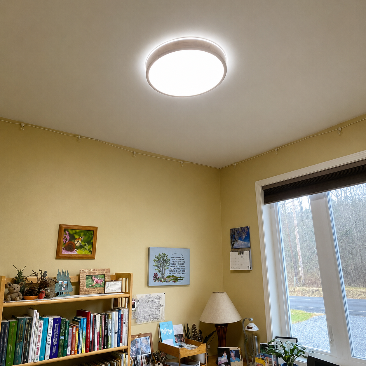Round Wood Flush Mount Ceiling Light Natural wood Glowryte