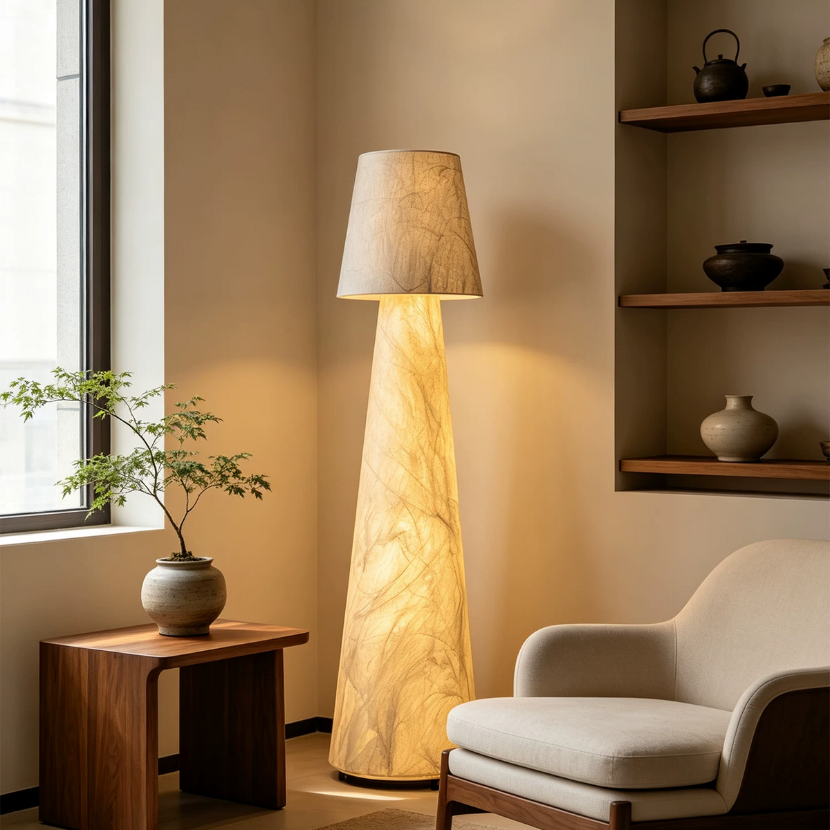Kanso Tapered Silk Floor Lamp Glowryte