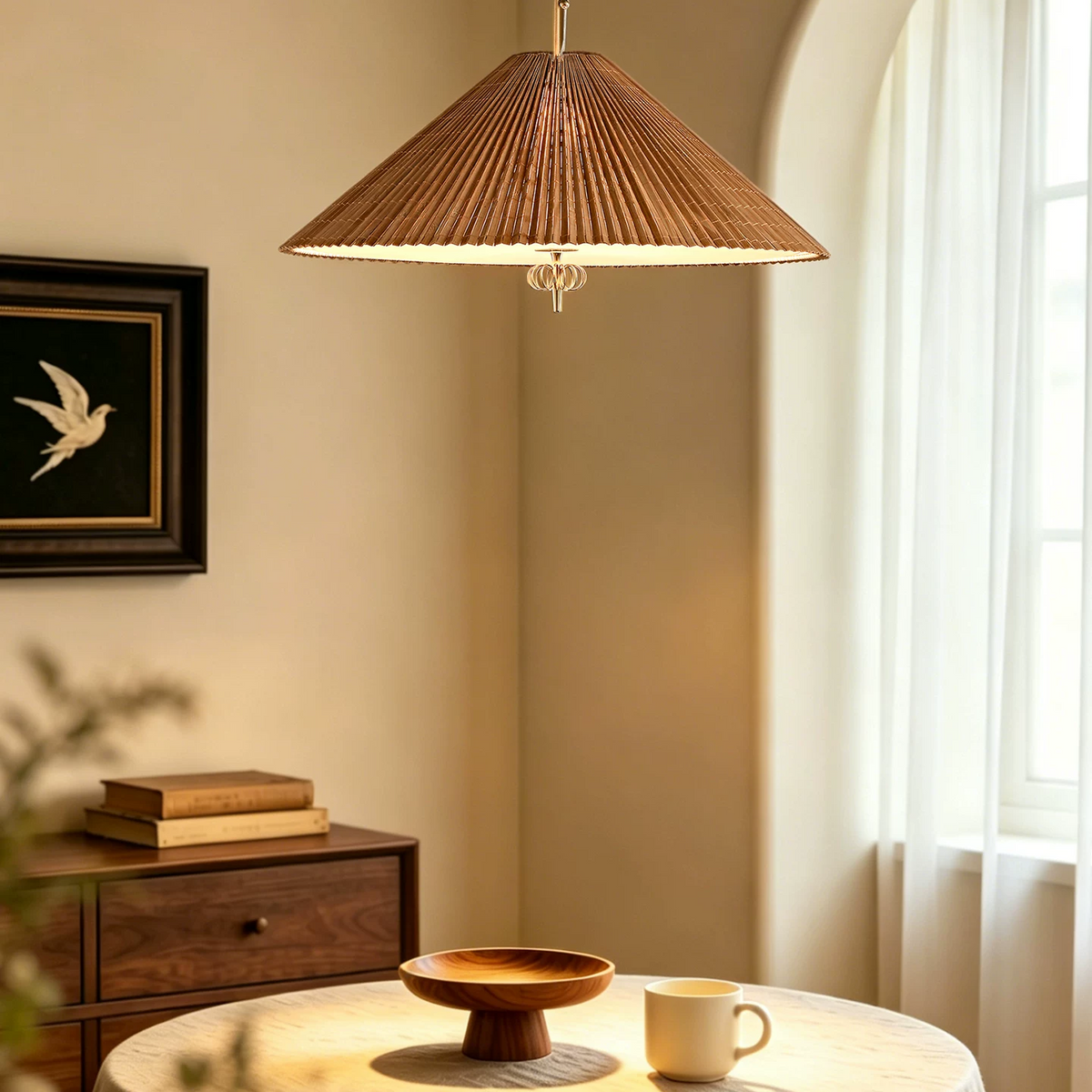 Kyoto Pleated Bamboo Cone Pendant Light Glowryte