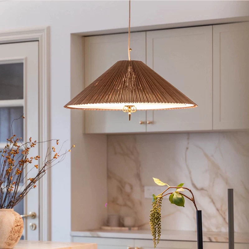 Kyoto Pleated Bamboo Cone Pendant Light Glowryte