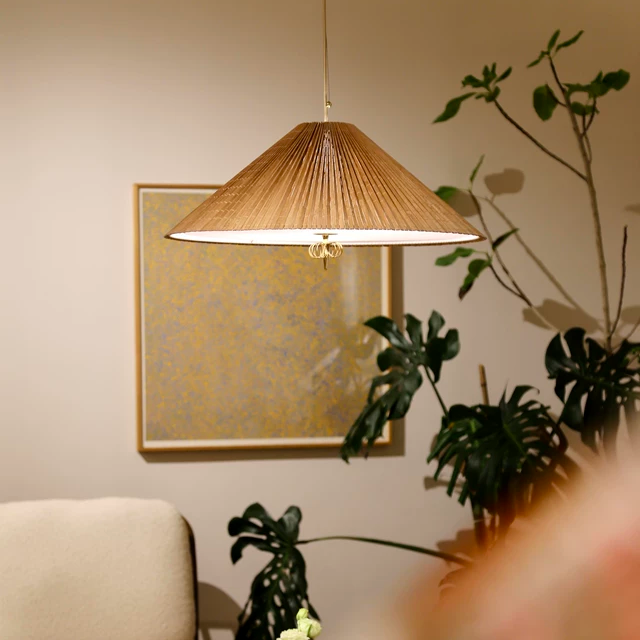 Kyoto Pleated Bamboo Cone Pendant Light Glowryte