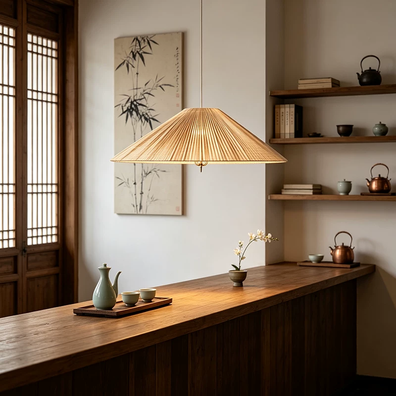 Kyoto Pleated Bamboo Cone Pendant Light Glowryte