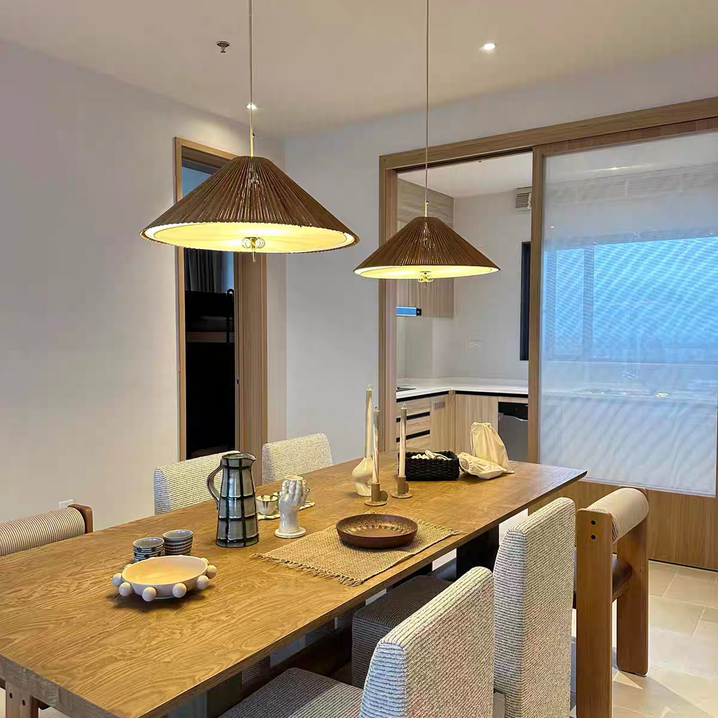 Kyoto Pleated Bamboo Cone Pendant Light Glowryte