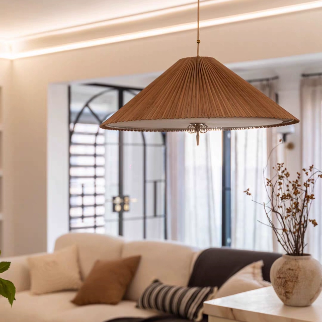 Kyoto Pleated Bamboo Cone Pendant Light Glowryte