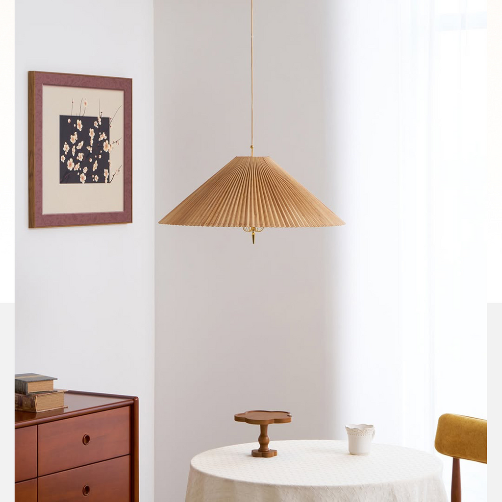 Kyoto Pleated Bamboo Cone Pendant Light Glowryte