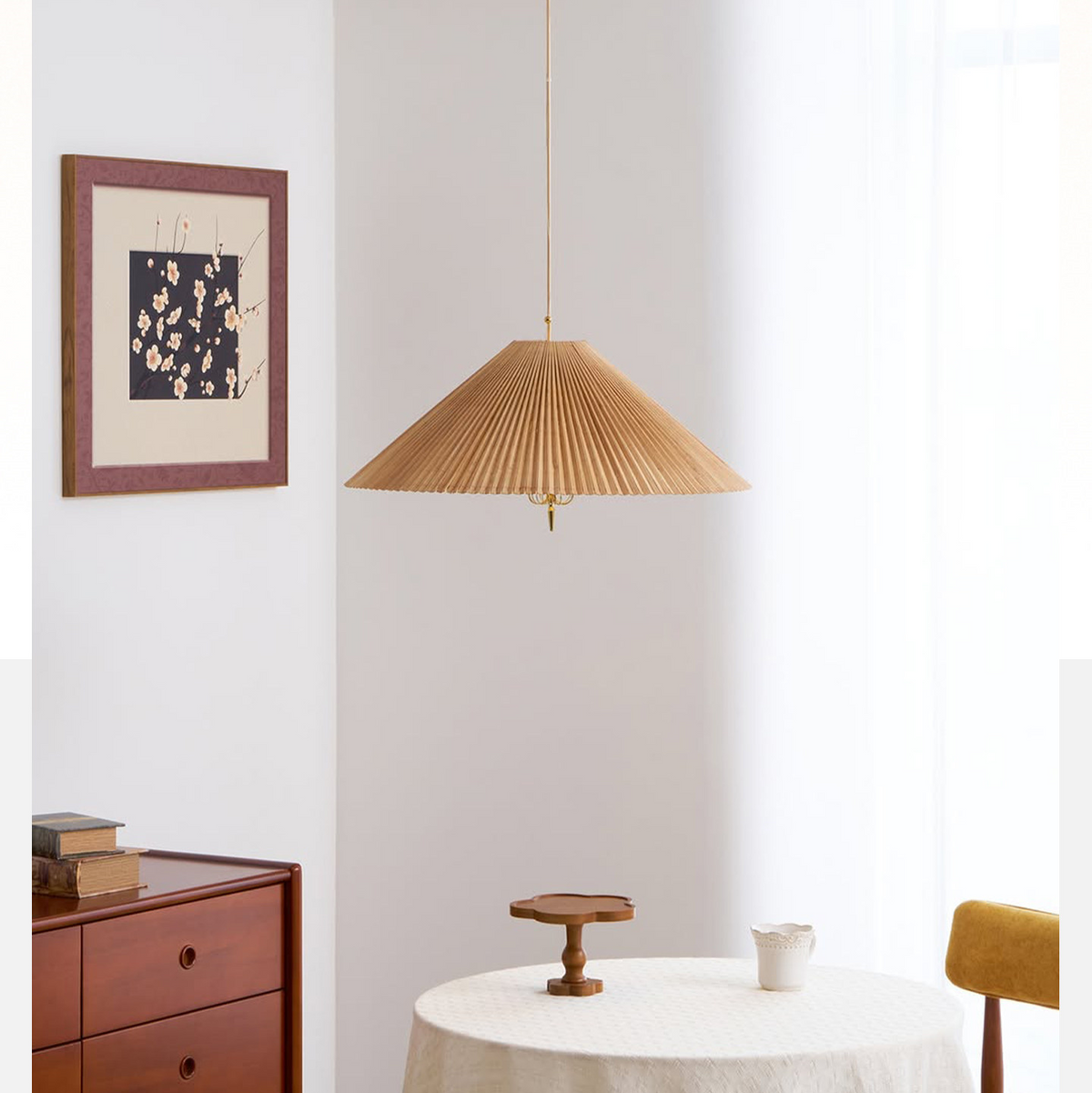 Kyoto Pleated Bamboo Cone Pendant Light Glowryte