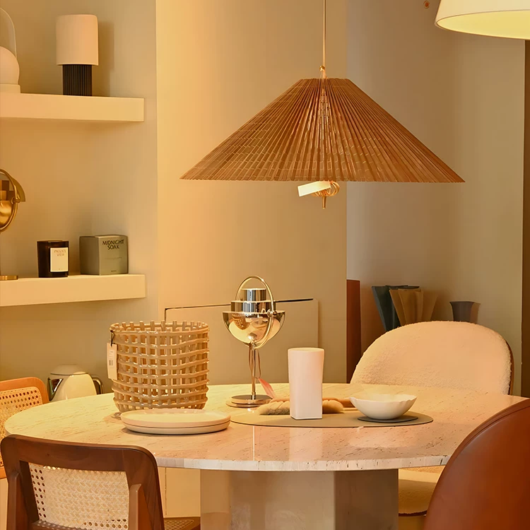 Kyoto Pleated Bamboo Cone Pendant Light Glowryte