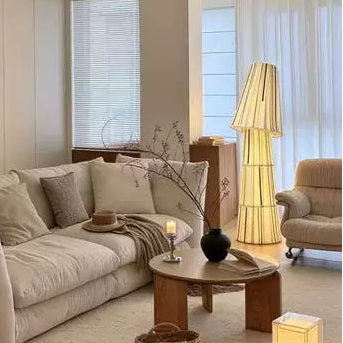 Linnea Striped Fabric Sculptural Floor Lamp Glowryte