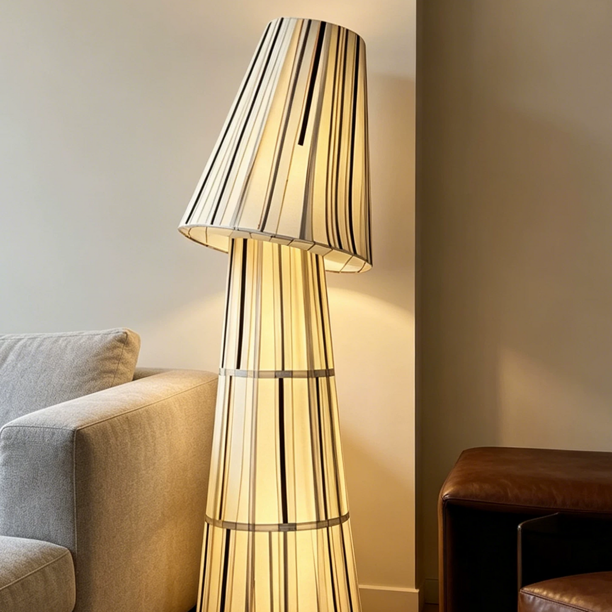 Linnea Striped Fabric Sculptural Floor Lamp Glowryte