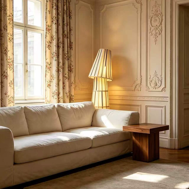 Linnea Striped Fabric Sculptural Floor Lamp Glowryte