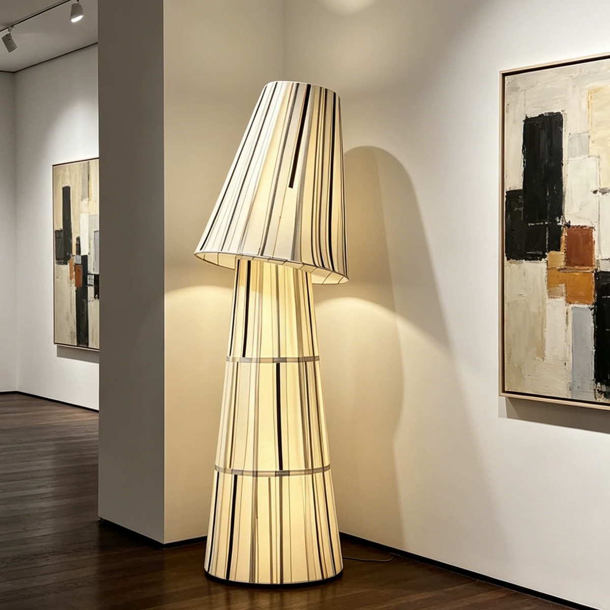 Linnea Striped Fabric Sculptural Floor Lamp Glowryte