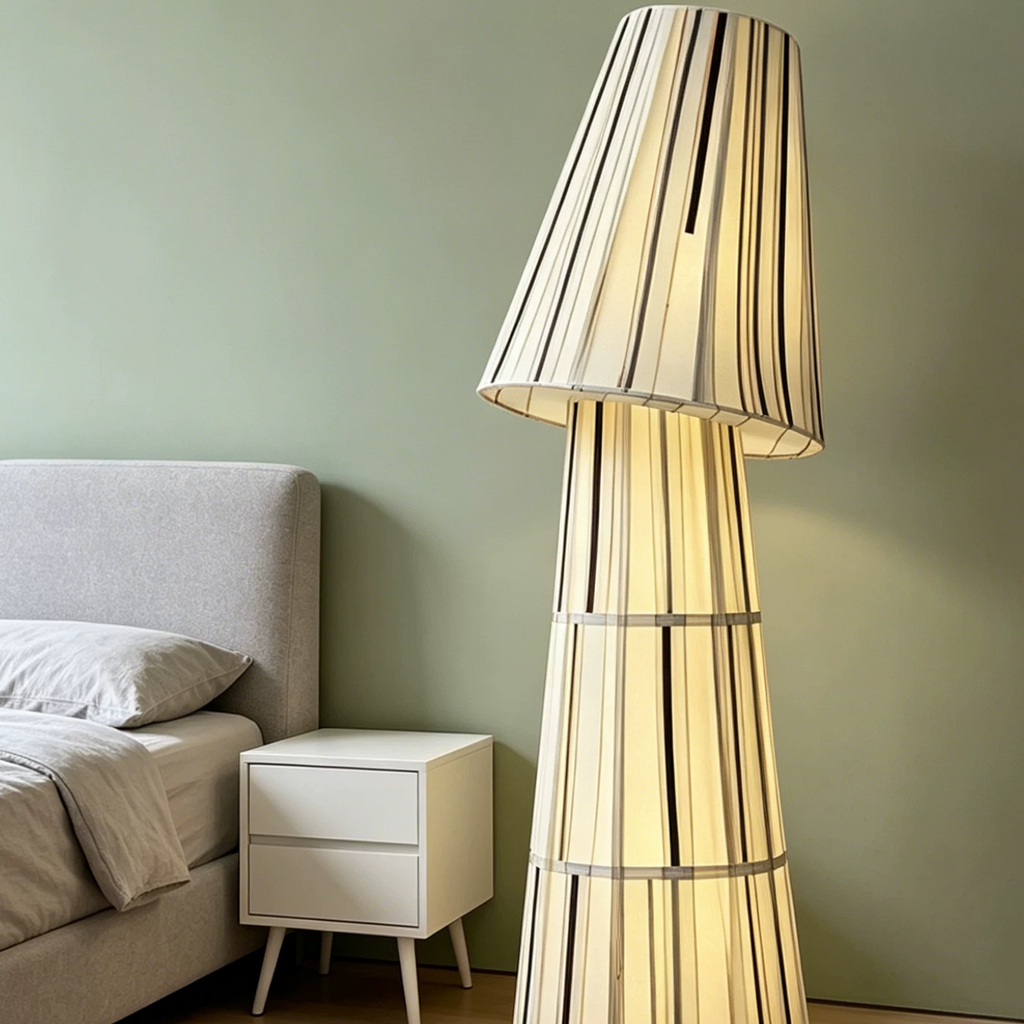 Linnea Striped Fabric Sculptural Floor Lamp Glowryte