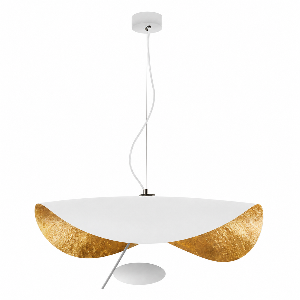 Luma Lederam Gold Foil Disc Pendant White+Gold Dia 23.6″ (60 cm) — Single Head Glowryte