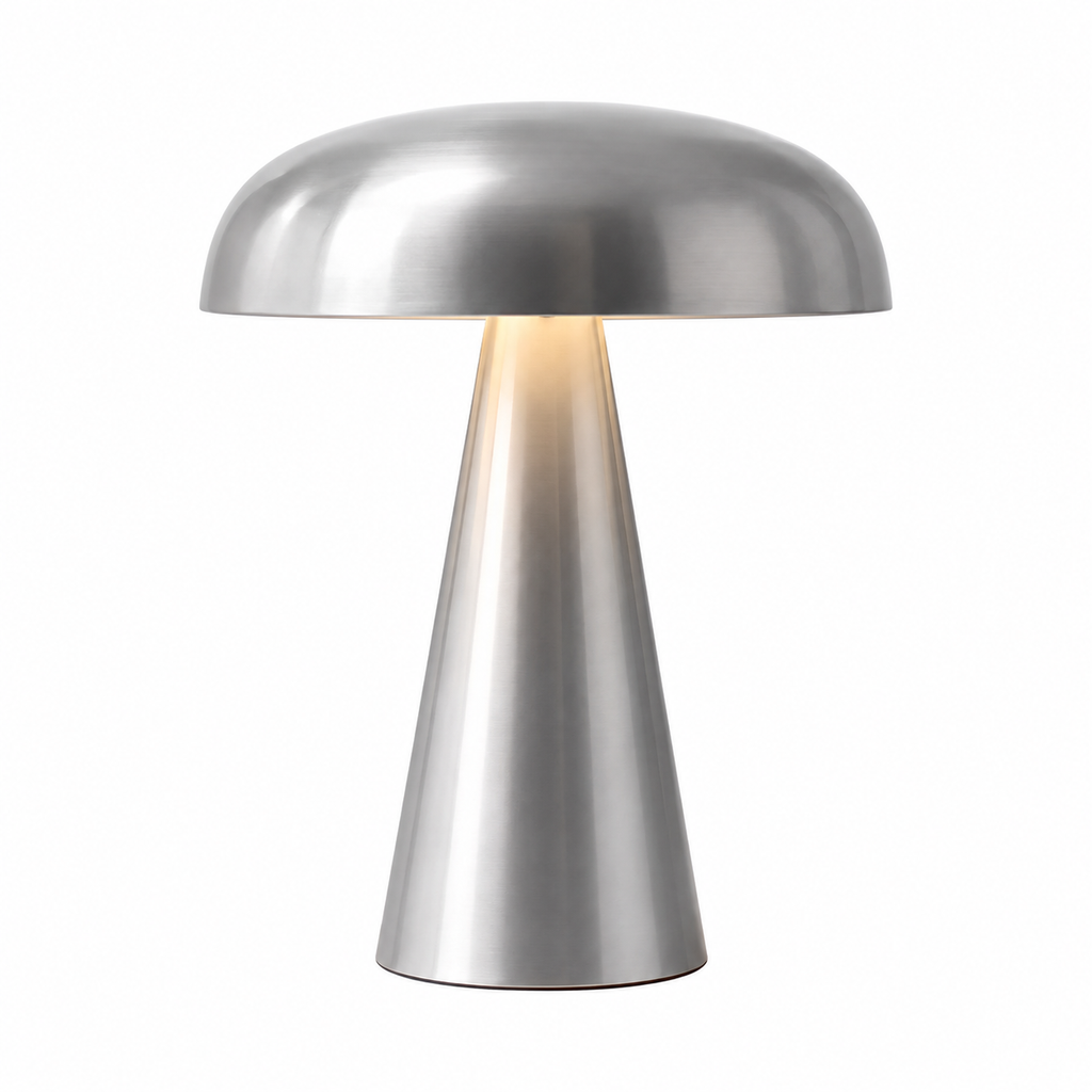 Como Portable Mushroom Table Lamp Brushed Silver Glowryte
