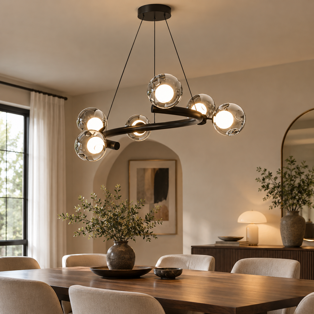 Mirren 6-Light Smoked Glass Chandelier Glowryte