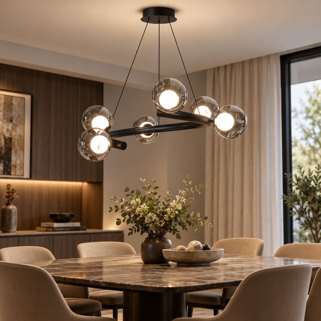 Mirren 6-Light Smoked Glass Chandelier Glowryte