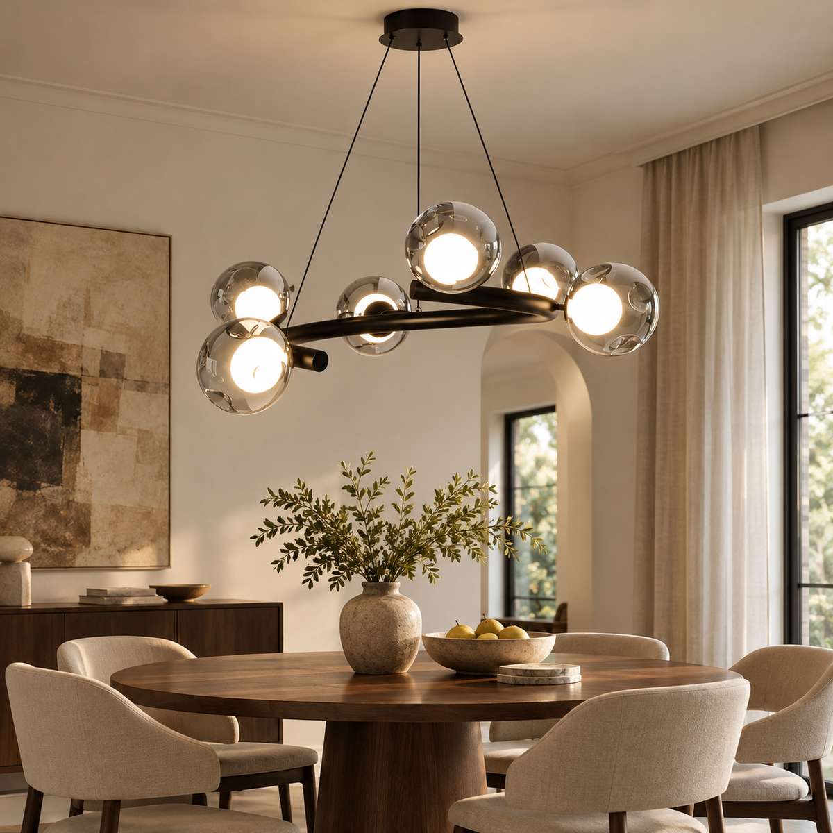 Mirren 6-Light Smoked Glass Chandelier Glowryte