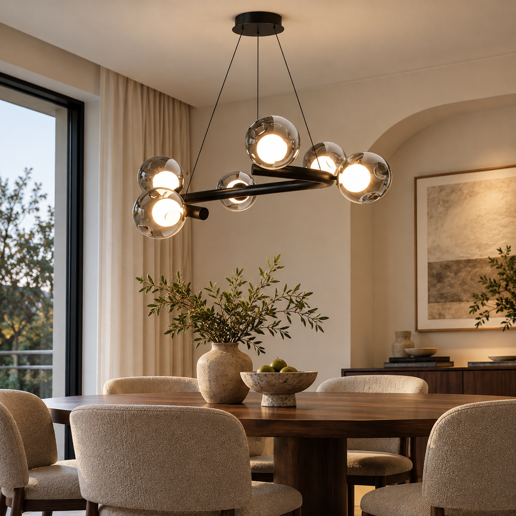 Mirren 6-Light Smoked Glass Chandelier Glowryte