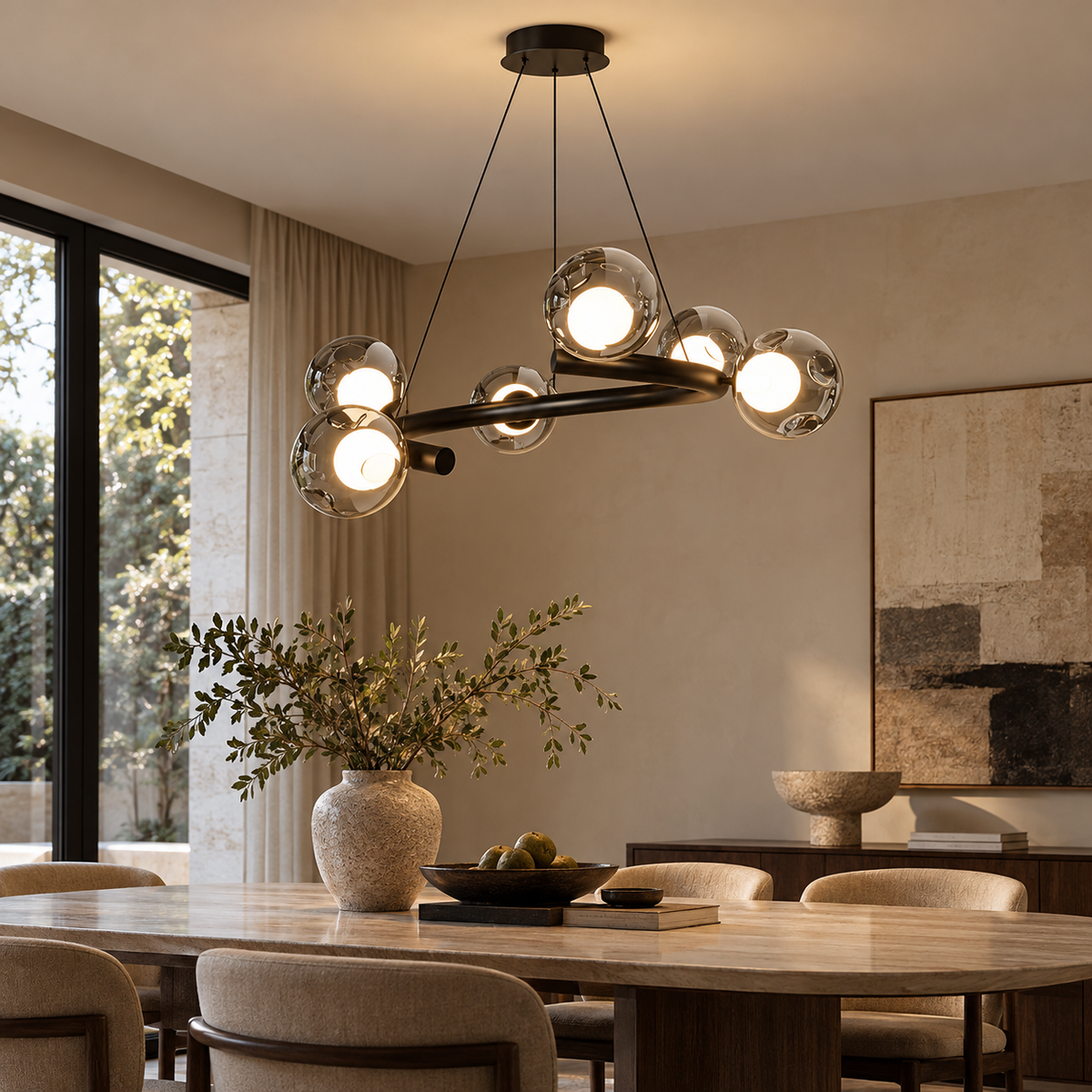 Mirren 6-Light Smoked Glass Chandelier Glowryte