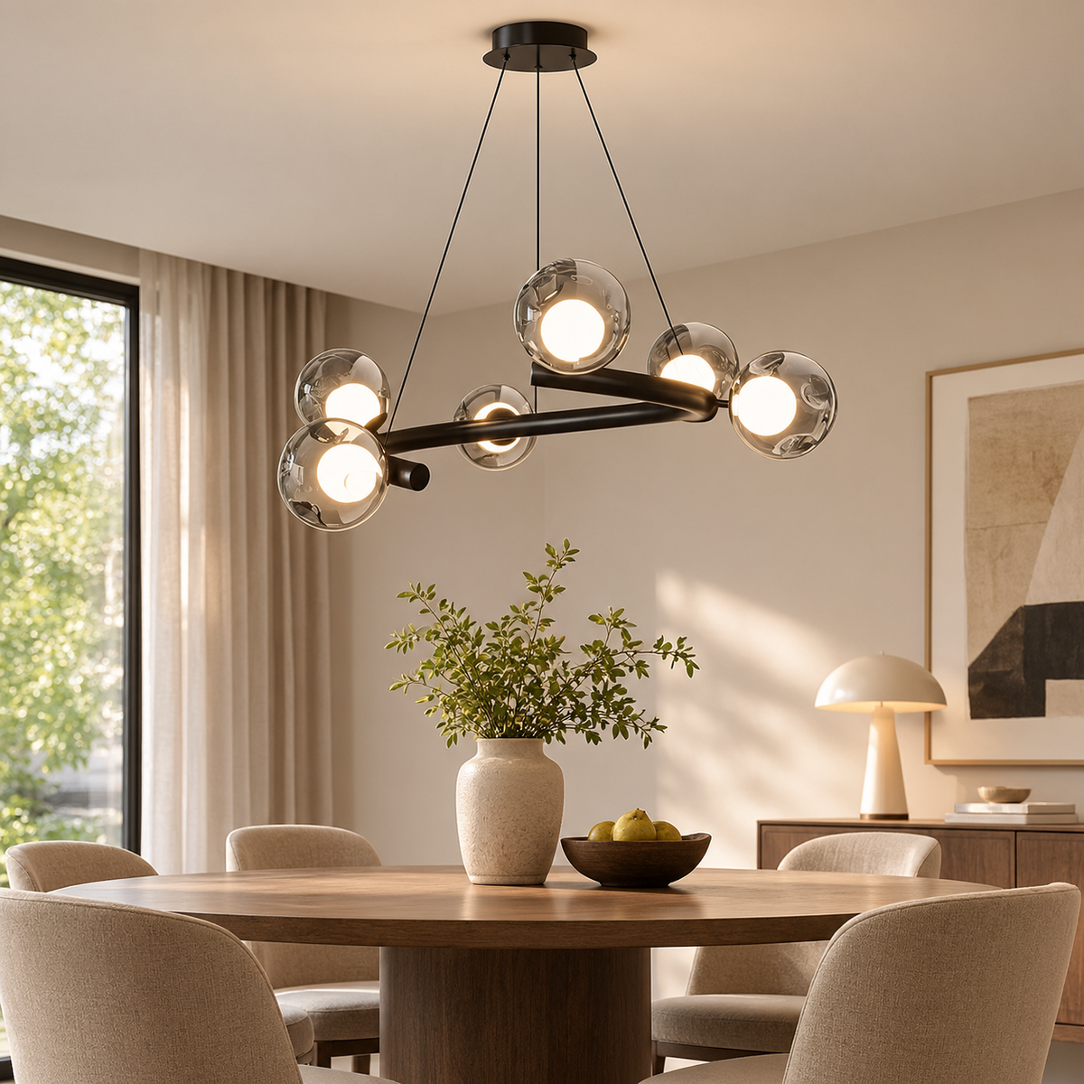 Mirren 6-Light Smoked Glass Chandelier Glowryte
