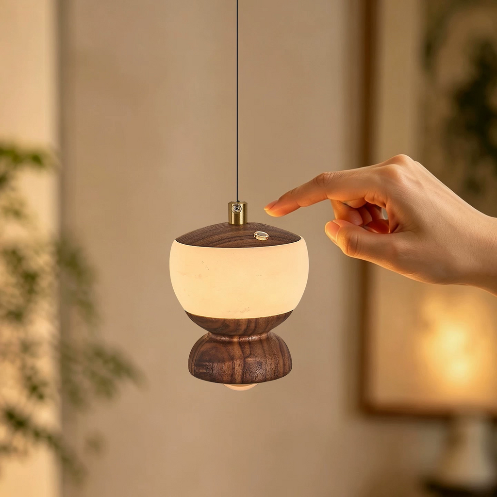 Nara Touch-Dimming Walnut Mini Pendant Light Glowryte