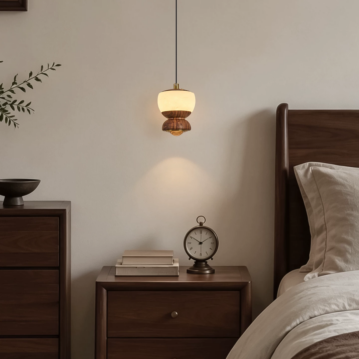 Nara Touch-Dimming Walnut Mini Pendant Light Glowryte