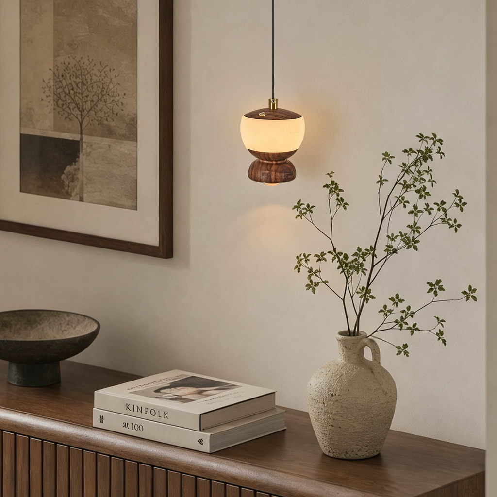 Nara Touch-Dimming Walnut Mini Pendant Light Glowryte