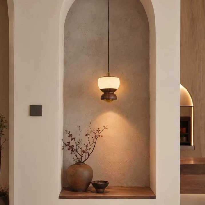 Nara Touch-Dimming Walnut Mini Pendant Light Glowryte