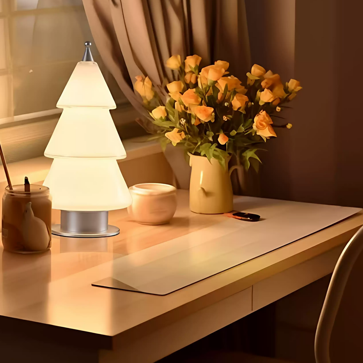 Neva Cordless Frosted Glass Tree Table Lamp