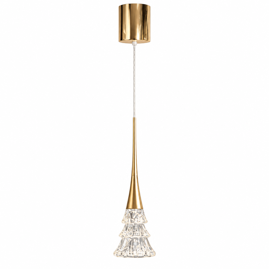 Noel Crystal Tree Rise-and-Fall Pendant Light Champagne Gold Glowryte