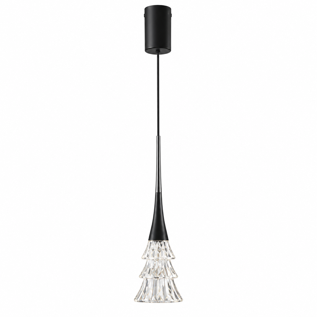 Noel Crystal Tree Rise-and-Fall Pendant Light Matte Black Glowryte