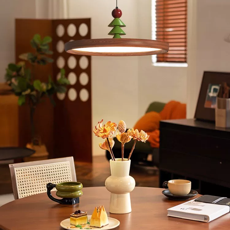 Noel Pine-Topped Disc Pendant Light Glowryte