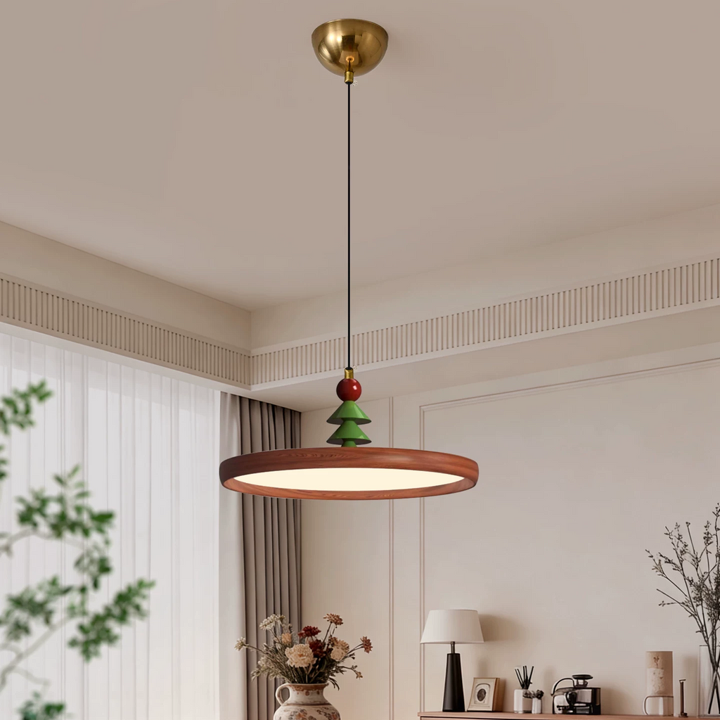 Noel Pine-Topped Disc Pendant Light Glowryte