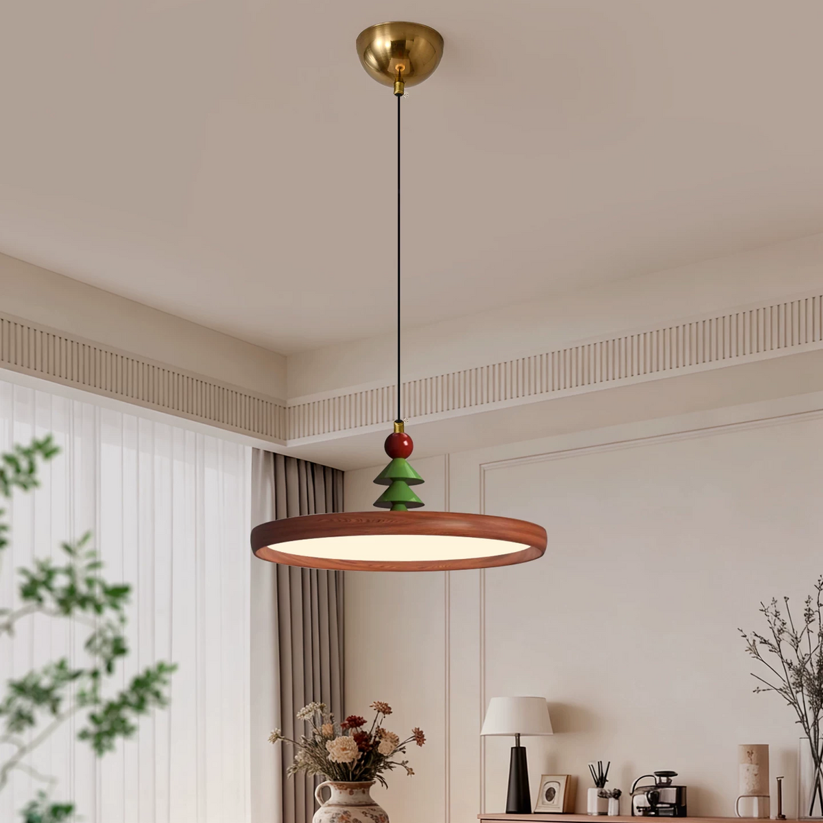 Noel Pine-Topped Disc Pendant Light Glowryte