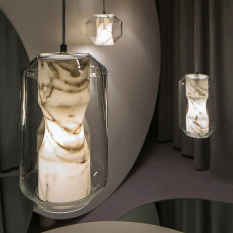 Solene Alabaster & Glass Pendant Light Glowryte