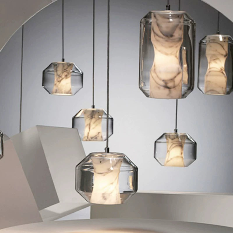 Solene Alabaster & Glass Pendant Light Glowryte
