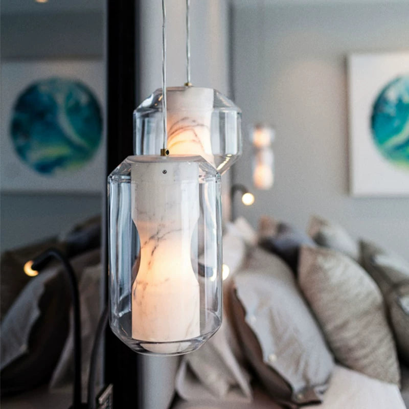 Solene Alabaster & Glass Pendant Light Glowryte