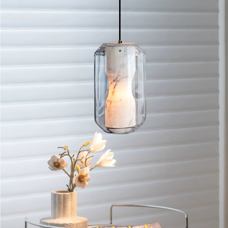 Solene Alabaster & Glass Pendant Light Glowryte