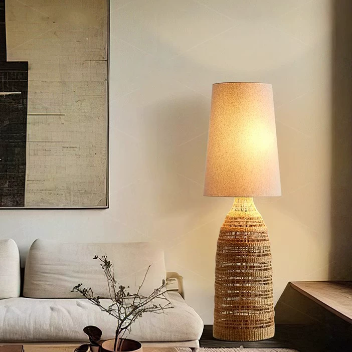 Paloma Woven Rattan Sculptural Floor Lamp Glowryte