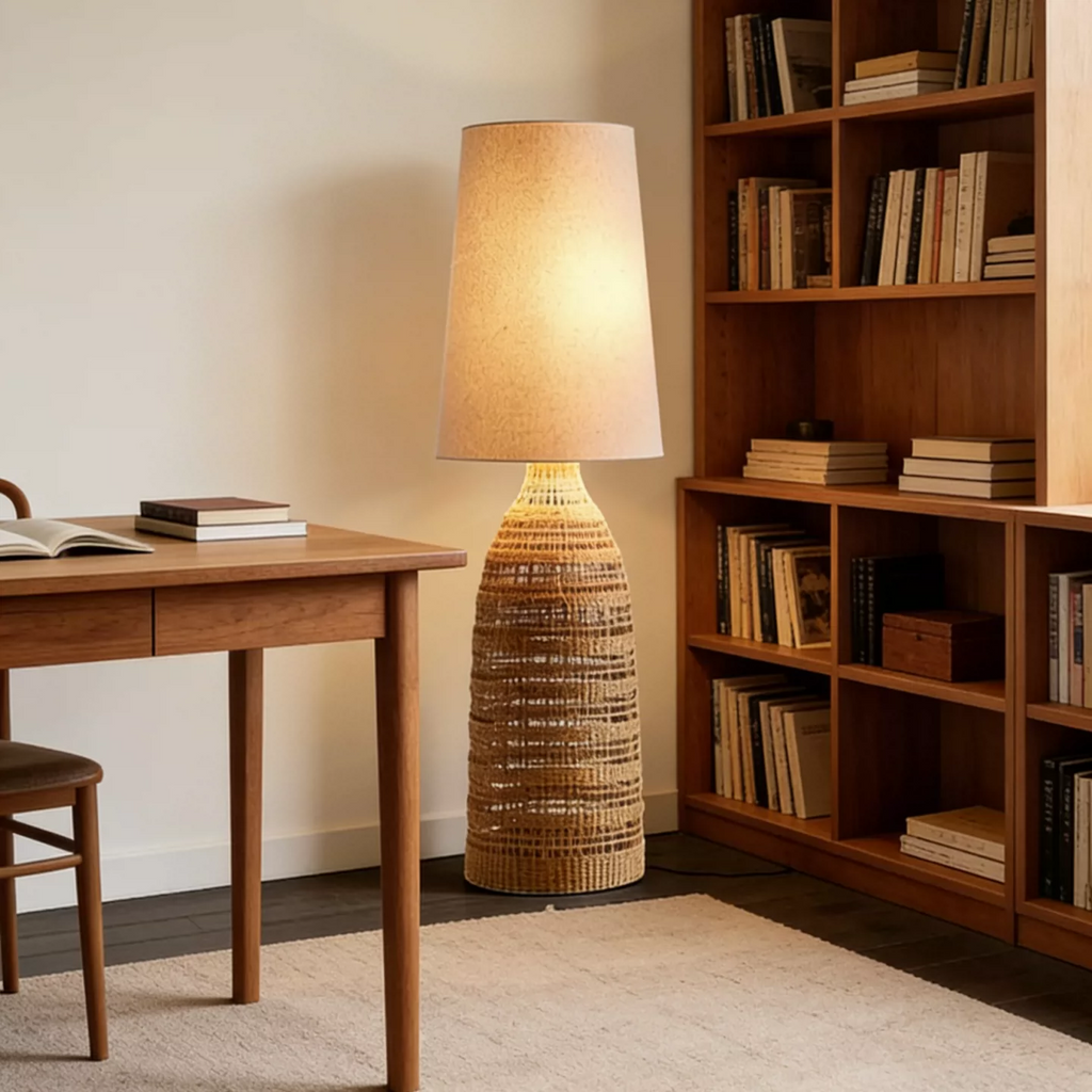 Paloma Woven Rattan Sculptural Floor Lamp Glowryte