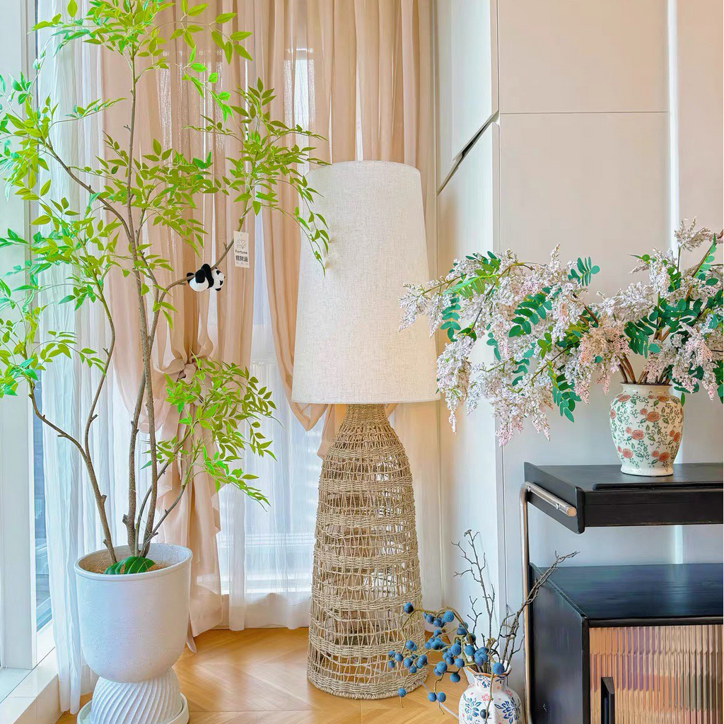 Paloma Woven Rattan Sculptural Floor Lamp Glowryte
