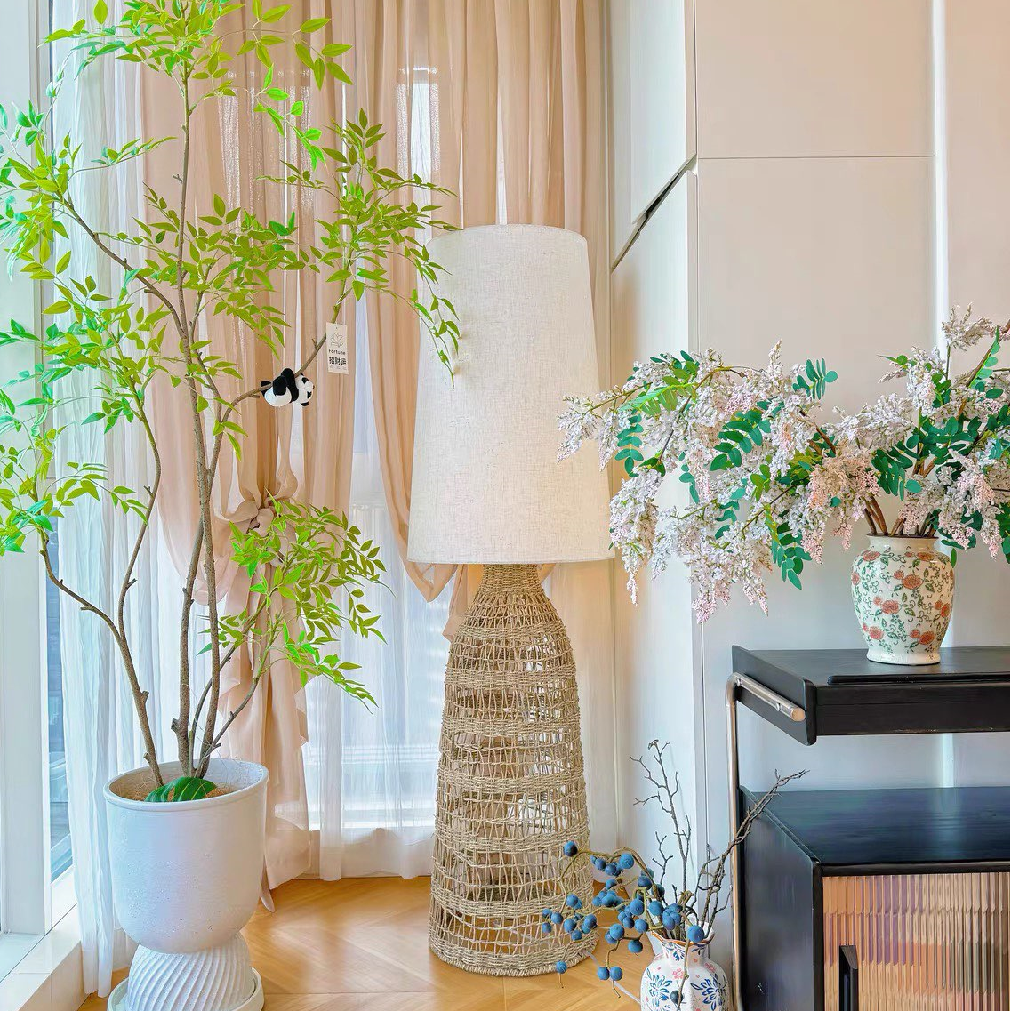 Paloma Woven Rattan Sculptural Floor Lamp Glowryte